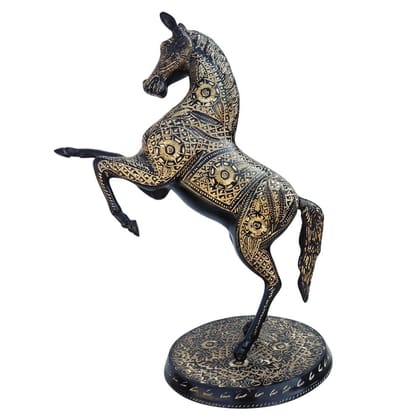 Brass Jumping Horse Statue | Handcrafted Brass Horse Showpiece for Home & Office Decor, Height : 20.5 Inch (ANMAS069 A)