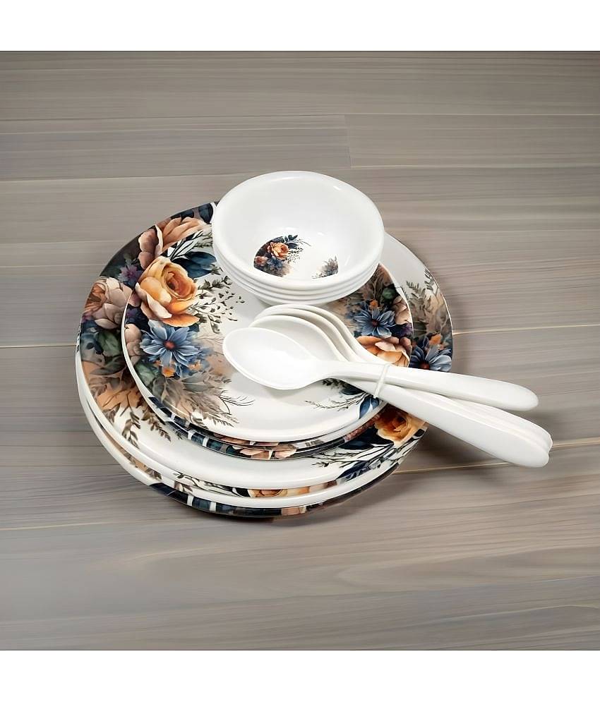 kitchrox Melamine Dinner Set Pack Of 16 Multicolor Melamine Dinner Set ( Pack of 16 )