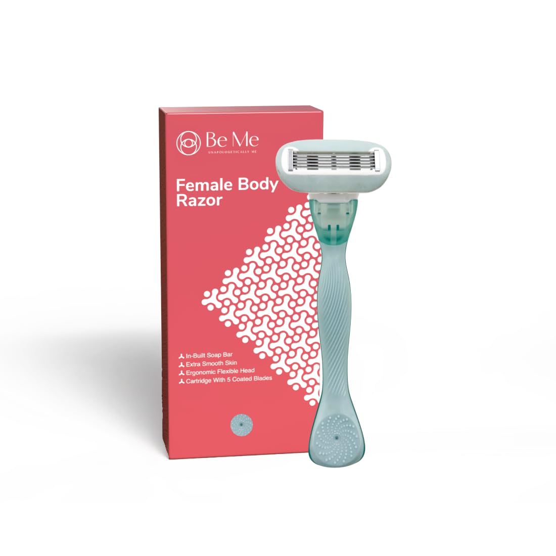 Be Me Reusable Female Body Razor | Ergonomic Grip Handle for Easy Reach | 5-Coated Blades | In-Built Soap Bar & Flexible Head| Smooth & Quick Body Hair Removal for Women