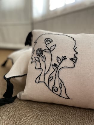 KRI India Lined Nature Lover Cushion cover 16x16" | White & Black | Wash & Care | 100% Cotton | Handcrafted in India. 100% organic & natural.