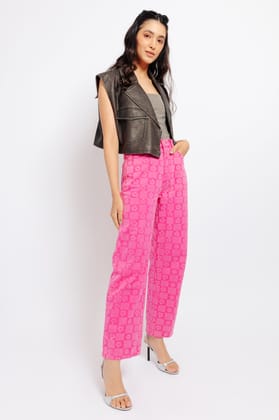 Fuchsia Pink 3D Denim Pants 28