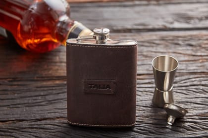 Leather-Covered Kidney Flask Gift Set