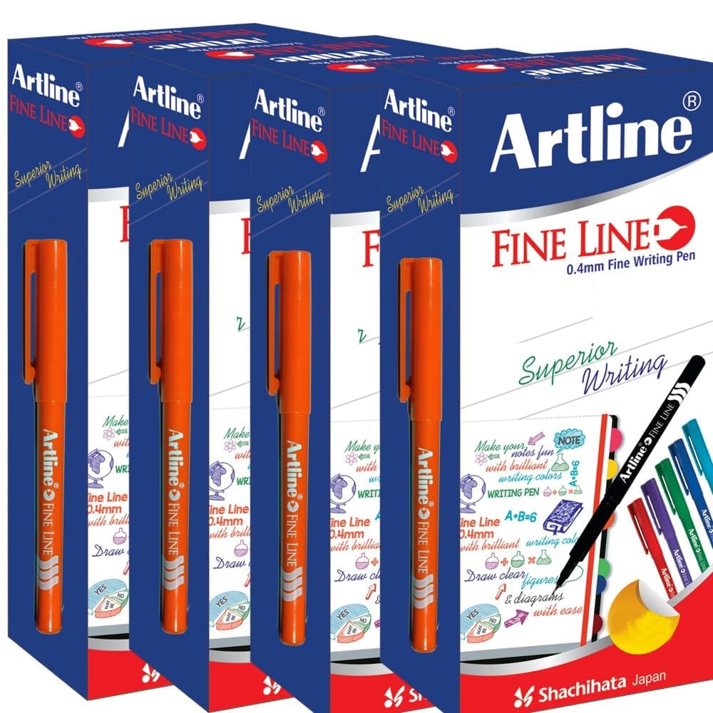 Artline Fine Line Pen Pack of 10 (ORANGE COLOUR) of Box 4 | For Superior Writing by Artists, Designers, and Students