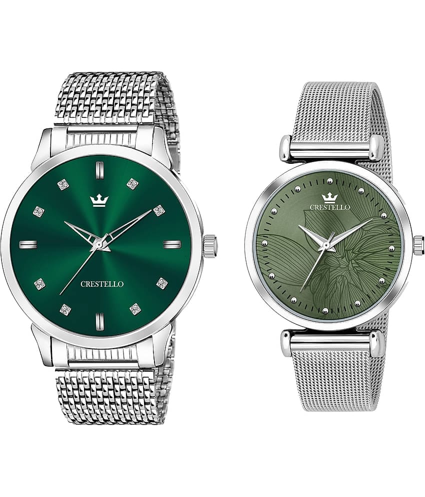 Crestello Silver Metal Analog Couple's Watch