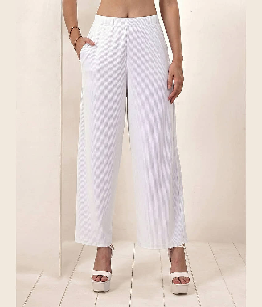 LYRA Women Cotton Blend Solid Palazzos ( White )