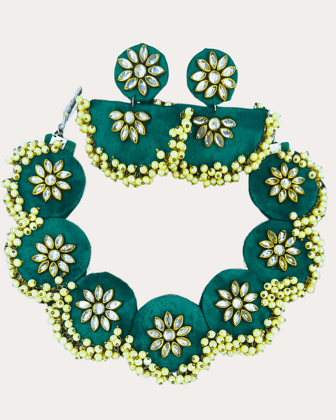 Fabric Kundan Handcrafted Necklace-Green