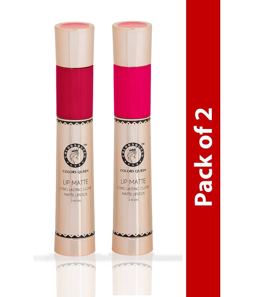 COLORS QUEEN 2 In 1 Matte Lip Gloss and Lipstick Matte Glamour & Intense Pink (Combo of 2)