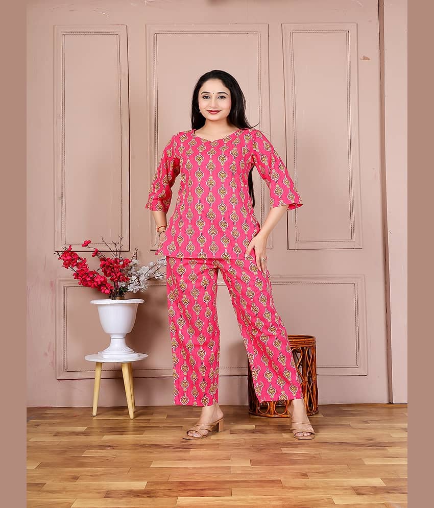 Nevisha Style Women Tunic With Trousers Co-Ord Set ( Pink )