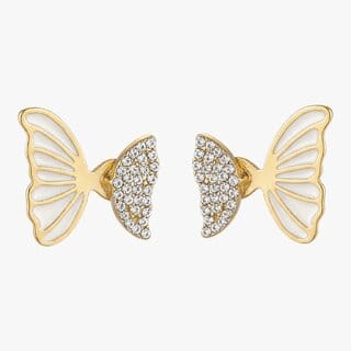 White Pearl Butterfly Stud Earrings (Elegant)