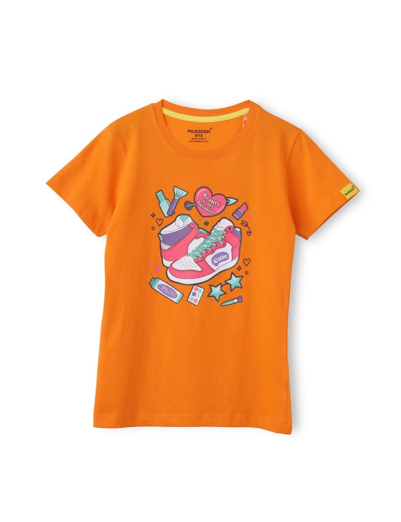 Modern Kids Girls T shirt Cotton Vibrant Orange Beauty Queen 2025 at ShopCircuit | ONDC