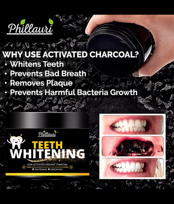Phillauri Activated Charcoal Teeth Whitening Powder for Natural Teeth Whitening.