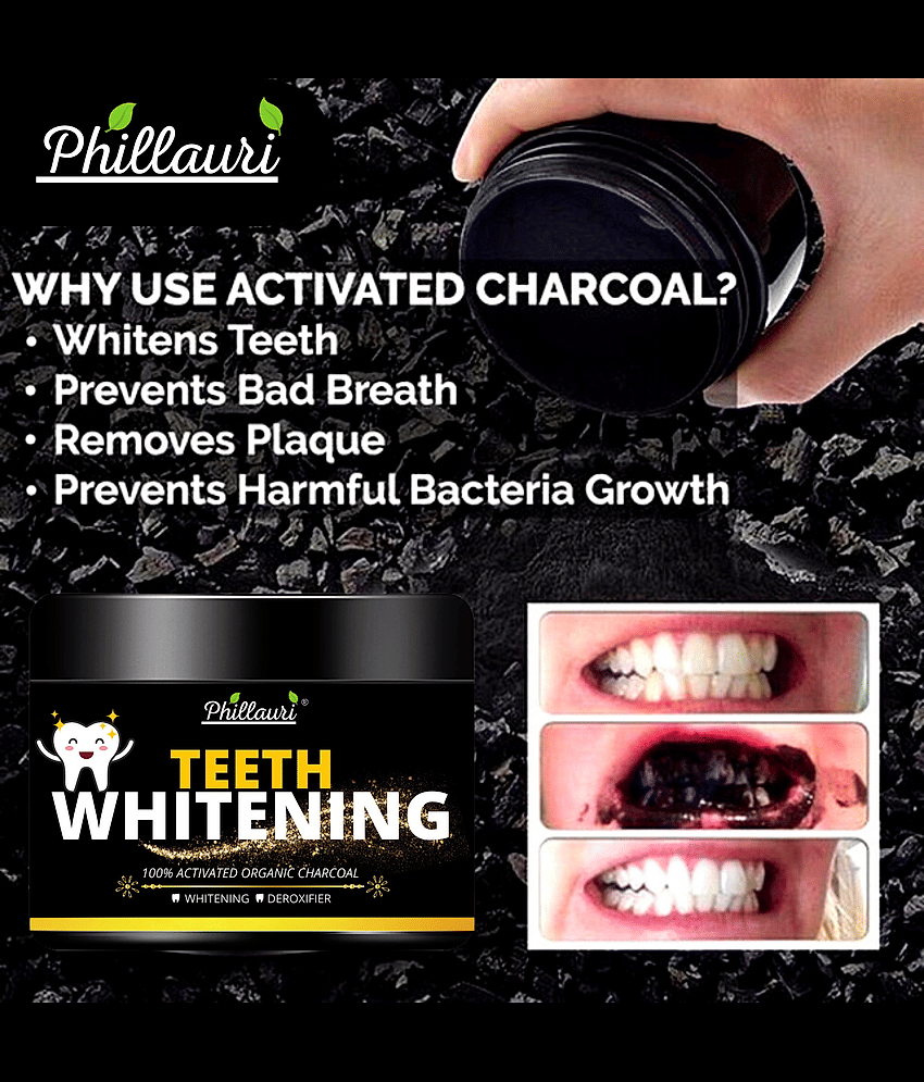 Phillauri Activated Charcoal Teeth Whitening Powder for Natural Teeth Whitening.