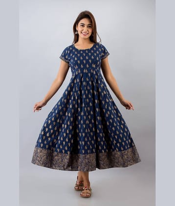 FabbibaPrints - Blue Cotton Women's Flared Kurti ( Pack of 1 )