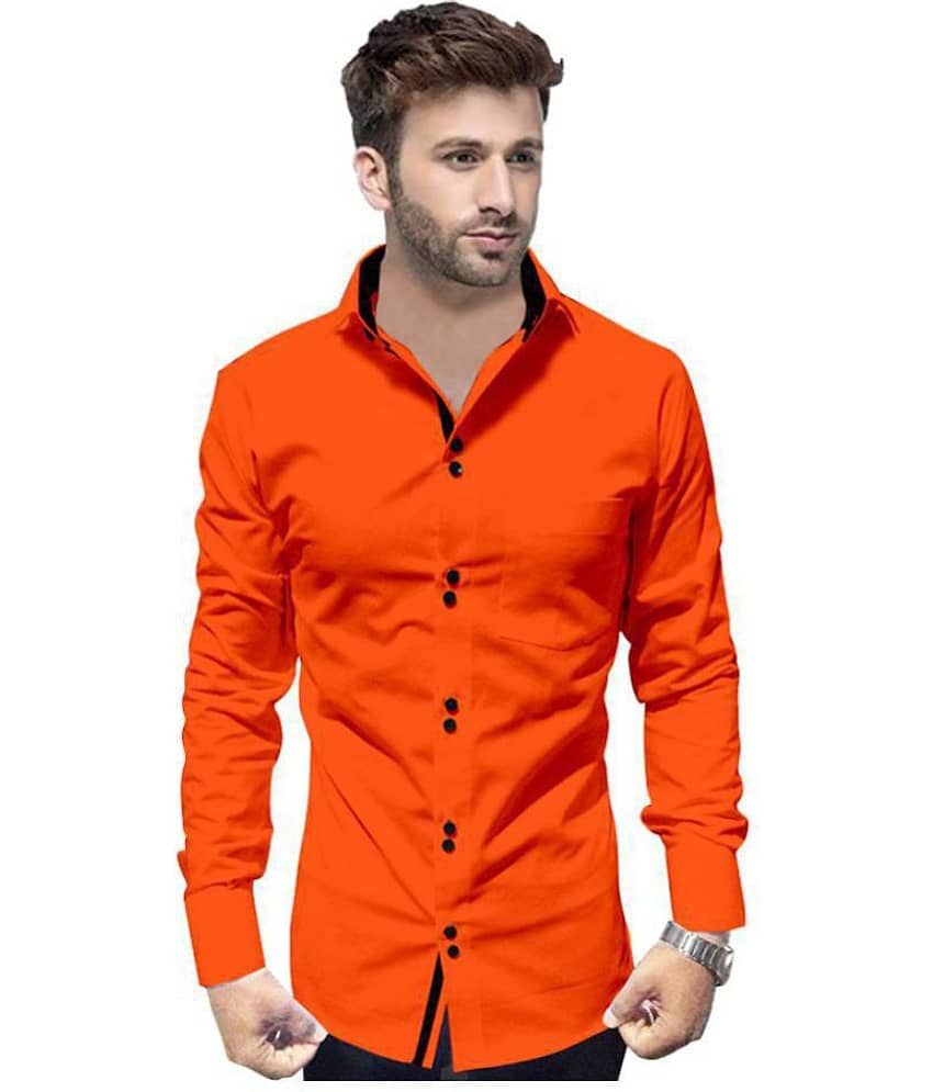 P&V Cotton Blend Regular Fit Full Sleeves Men's Casual Shirt - Orange ( Pack of 1 )