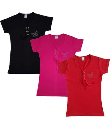 COOLTEES4U Pack of 3 Girls 100% Cotton Top ( Multicolor )