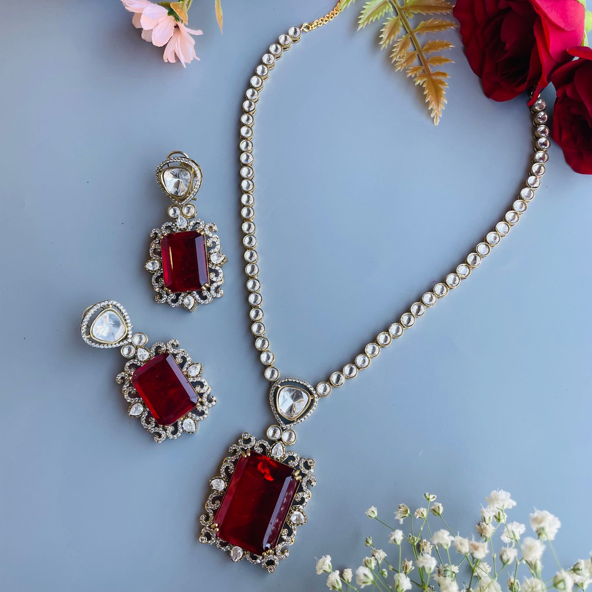 Nayaab Ruhi Polki Neckpiece-Pink