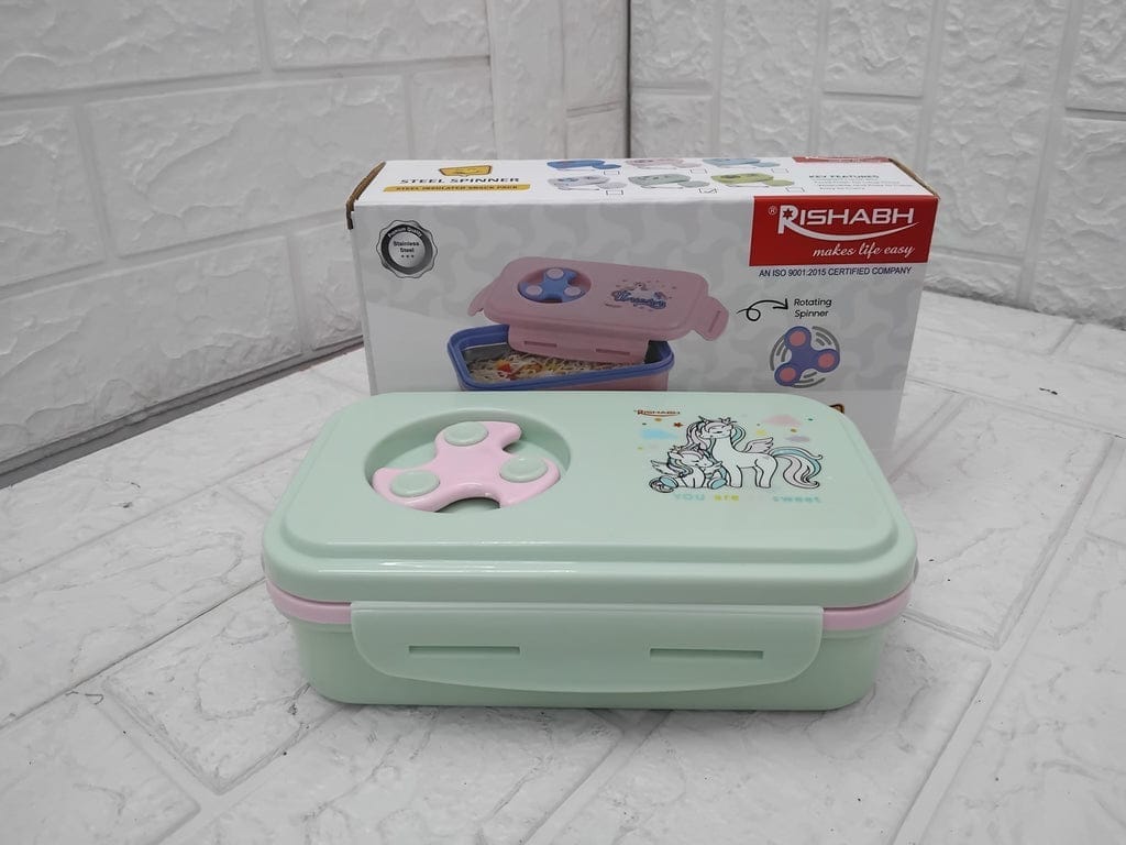 Steel Spinner Lunch Box with Spoon - Airtight Food Container