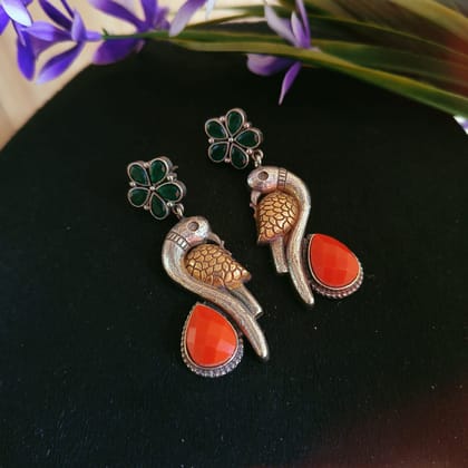Oxidized Silver Replica Dual Tone Earrings