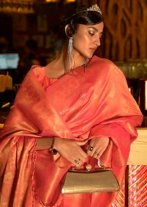 Bright Orange Woven Banarasi Brocade Silk Saree