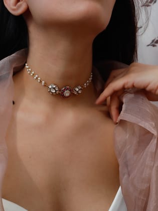 Vibha Kundan Choker Necklace-Multicolored