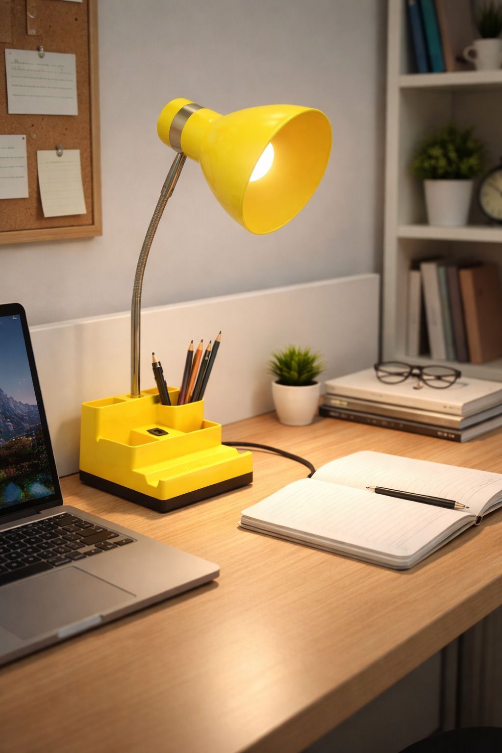SPARKWORLD Yellow Study Table Lamp with Organizer Base Study Lamp (35 cm, Yellow)