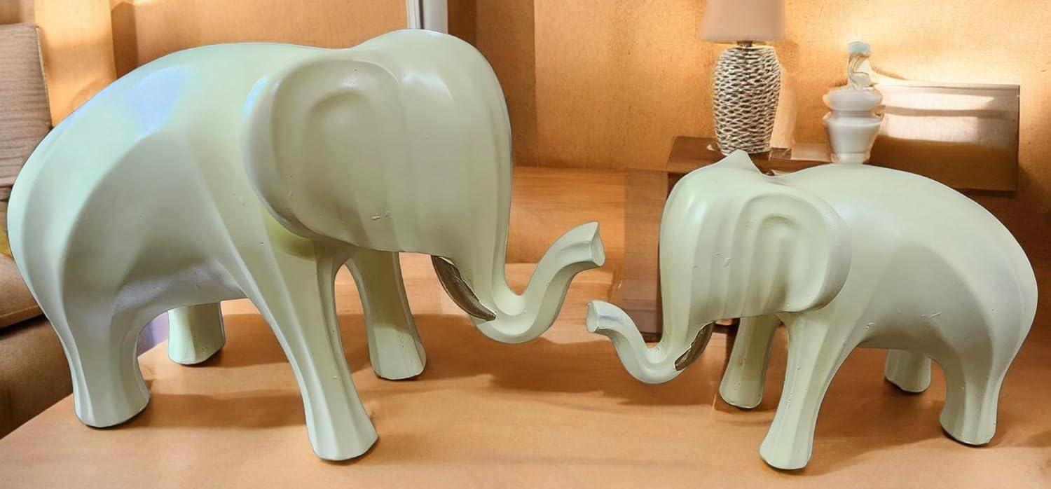 Mother and Baby Elephant Figurine Set โ Modern Minimalist White Polyresin Sculptures โ Symbolic Animal Decor for Living Room, Nursery, or Shelf Display