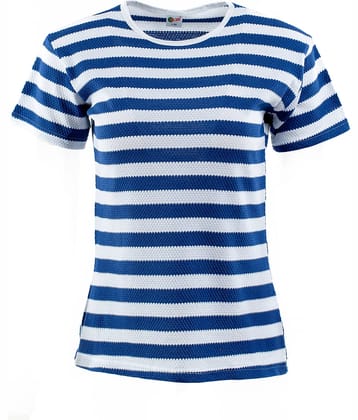 VEE SAA Women Cotton Striped Regular Fit Round Neck T-Shirt ( Blue )