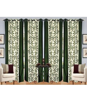 N2C Home Floral Semi-Transparent Eyelet Curtain 5 ft ( Pack of 4 ) - Green