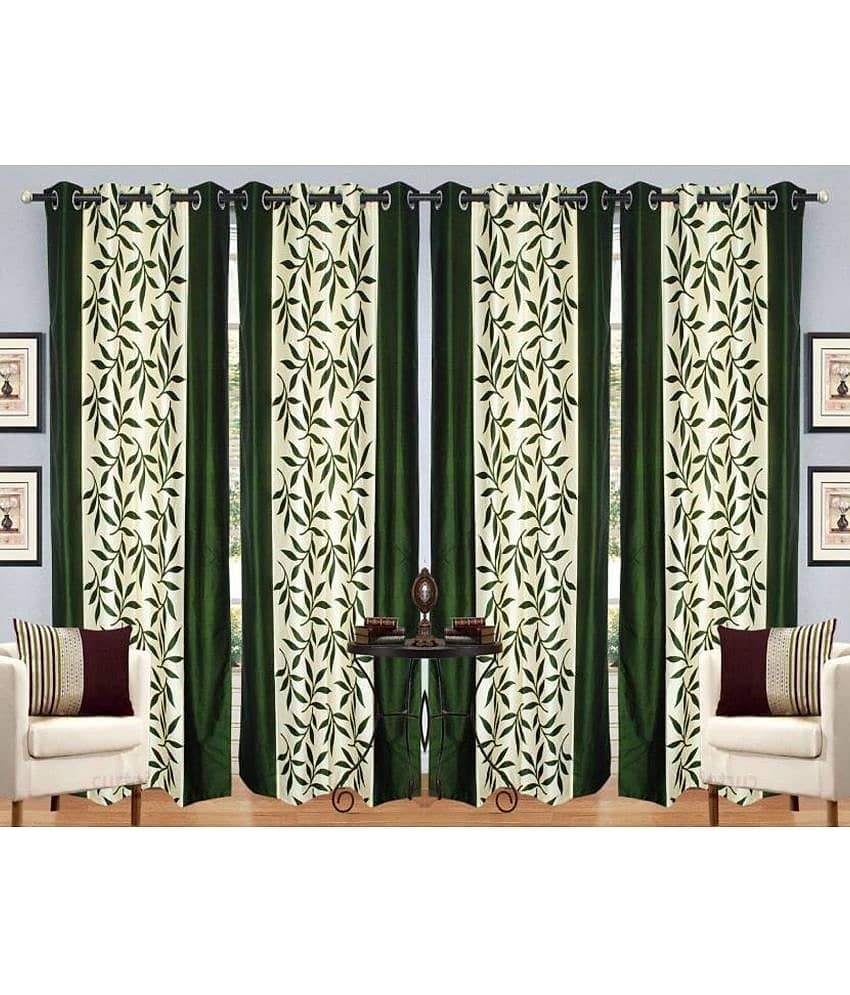 N2C Home Floral Semi-Transparent Eyelet Curtain 5 ft ( Pack of 4 ) - Green