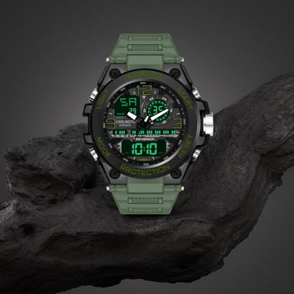 Carlington Analog-Digital Sports Watch - 3377-Green