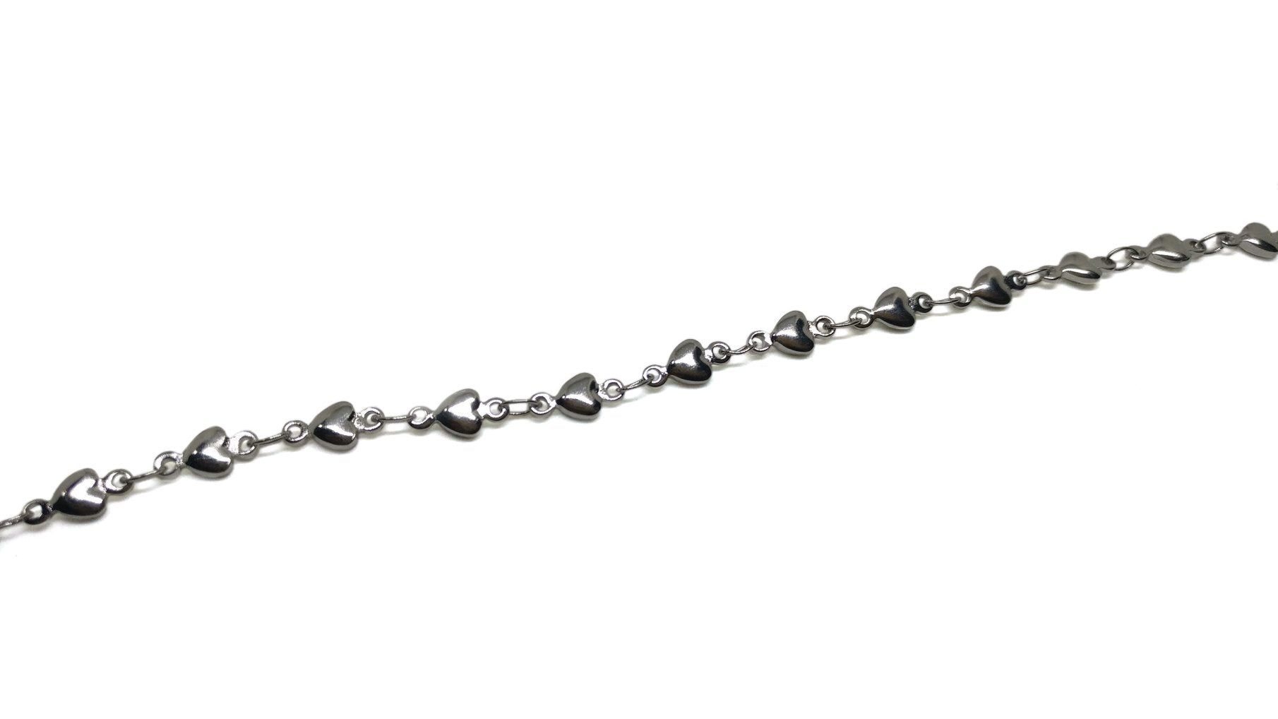Jewellery Making Necklace Chains Tarnish Resistant Stainless Steel 4mm Heart Silver Color (Sold as 1 metre)-1 Meter