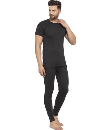 Uzarus Pack of 1 Cotton Blend Thermal Sets For Men's ( Black )