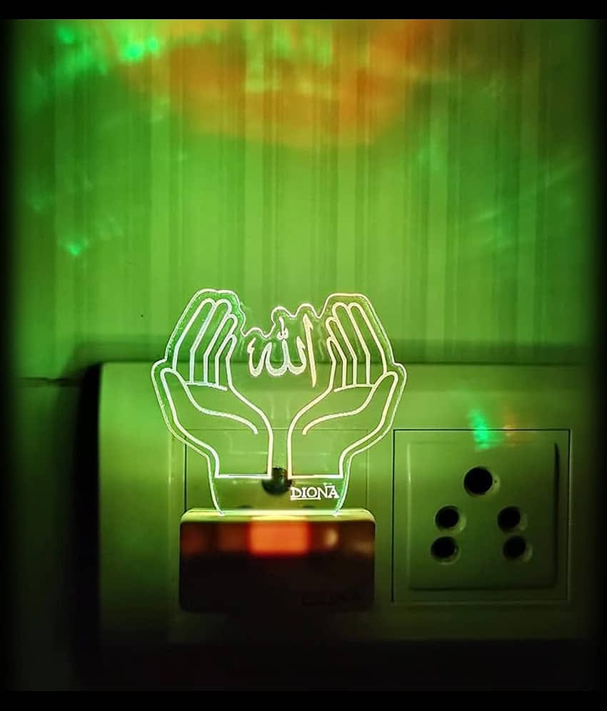 DIONA Night Lamp Islam Allah Written 3D Illusion Night Light Kids Room, Office