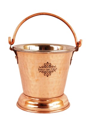 IndianArtVilla Handmade Pure Steel Copper Set of 1 Bucket|1Donga with Lid|1 Platter|1 Entrée Bowl
