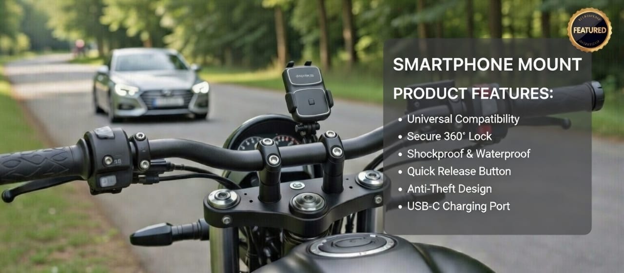 Adjustable Bike & Scooty Mirror Phone Mount | 360 Rotatable | One-Hand Operation | Universal Phone Stand (Black)
