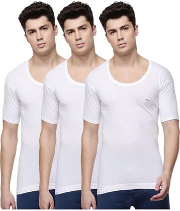 Dollar Lehar Men Combed Cotton Round Neck With Sleeve Vest - Pack of 3 - White