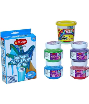 Metallic Mud Slime Pack of 4+DIY Starters Slime Kit Level 1+Play Clay 6 Bucket|Play Slime for Kids|Play Slime Set for Kids|Slime Making Kit|Play Clay for Kids|Play Clay Slime|DIY Slime Kit for Kids|Slime Activator Kit|5+