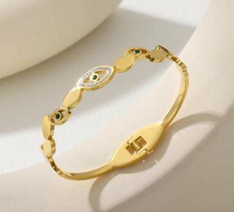Stainless Steel Gold/Rosegold Plated Evil Eye Kada- STKD 4908