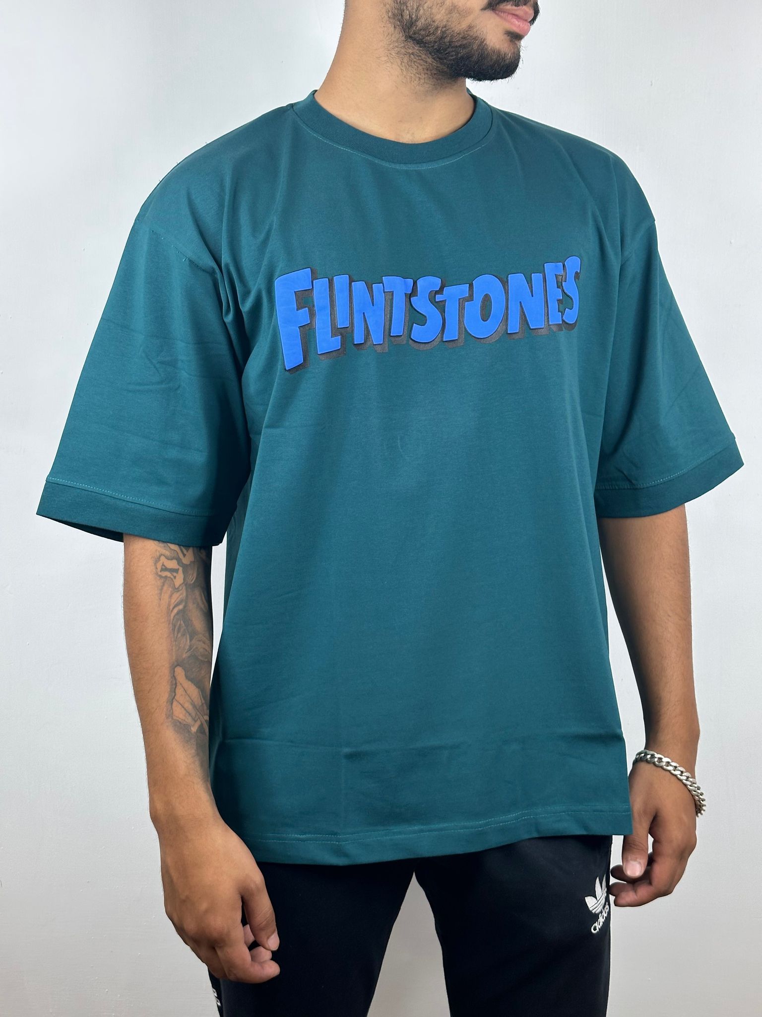 Colorful FLINTSTONES Oversized T-Shirts: Green: Fresh Nature Inspired-S / Cotton / Green: Fresh Nature Inspired