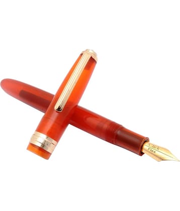 Srpc Click Falcon Demonstrator Fountain Pen Flex Nib With Golden Trims - Orange