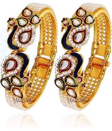 YouBella Jewellery Traditional Gold Plated Combo of 2 Bracelet Bangles Set for Girls and Women (Adjustable)