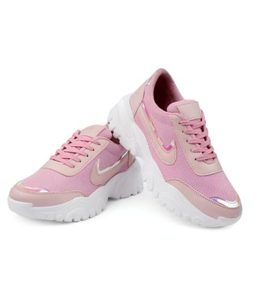 Womens Casual Mesh Printed Lace-Ups Shoes Size 7 (Pink)