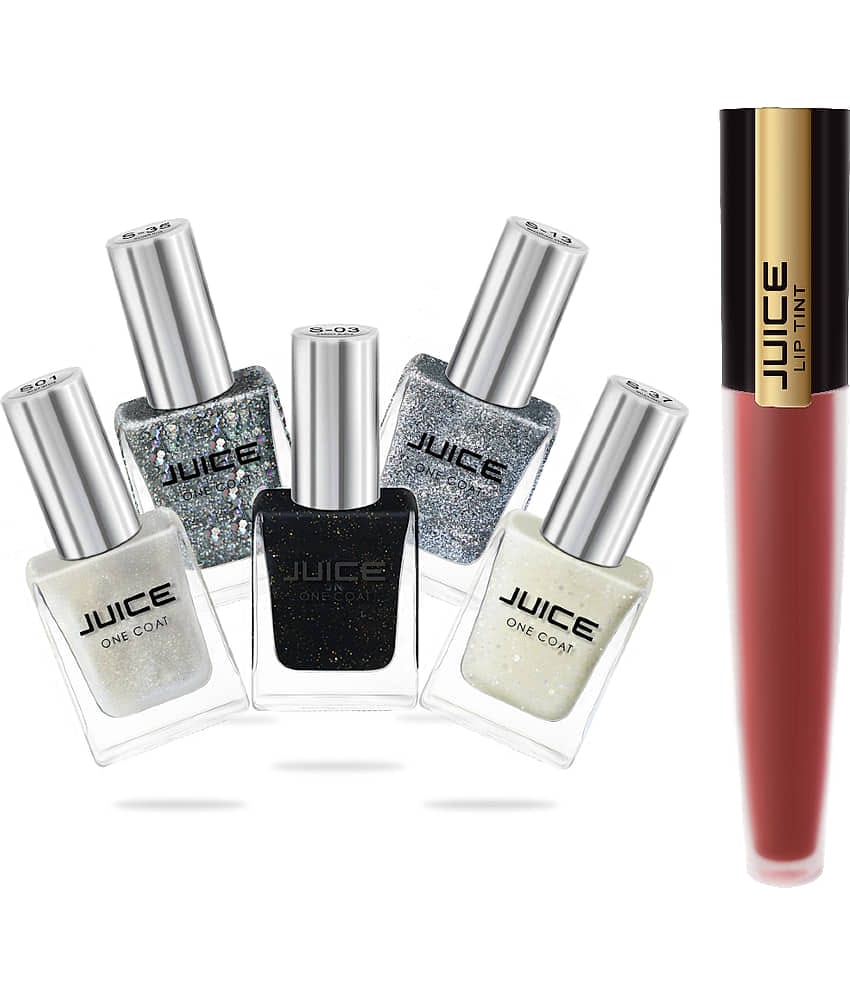 Juice MILKY WAY,SILVER,BLACK,MADLY MAROON Nail Polish S01,S03,S13,S35,S37 Multi Shimmer Pack of 6 59 mL