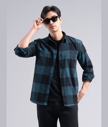 Paul Street 100% Cotton Regular Fit Checks Full Sleeves Men's Casual Shirt - Teal ( Pack of 1 )