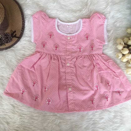 Baby Frock - A816 - Baby Pink-0 - 6 months