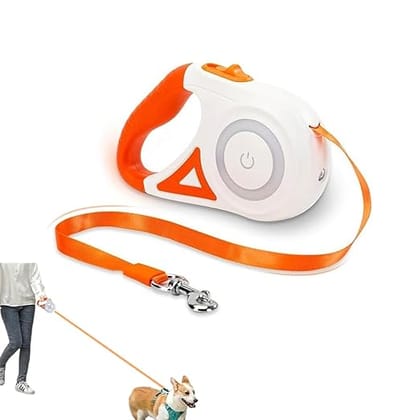 Automatic Retractable Dog Leash with Flashlight and Safety LED Lights - Orange