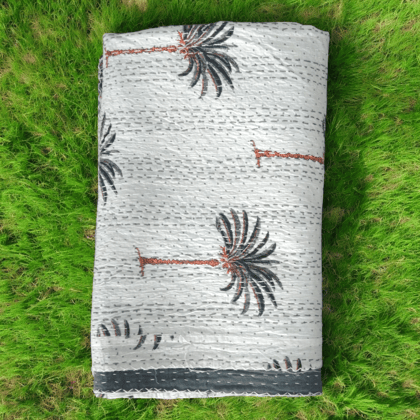 Hand Quilted Kantha Bedcover- Palm Tree-90 x 100 inches