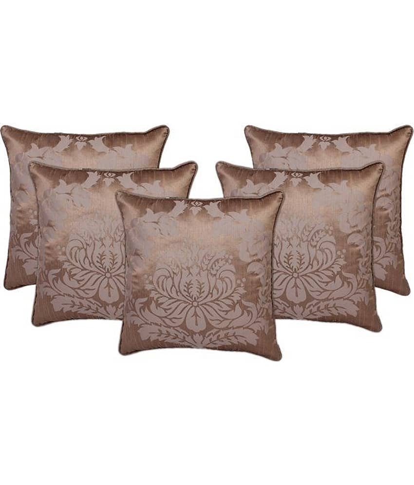 Zubix Golden Polyester Cushion Covers Set Of 5