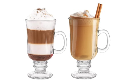 Irish Glass Tea & Coffee Tall Mug, 250 ML, Set of 2, Hot Chocolate Mugs with Handle,Fancy Mug for Espresso, Latte, Cappuccino, Hot & Iced Drinks Perfect for Home, Office Ideal Man/Women