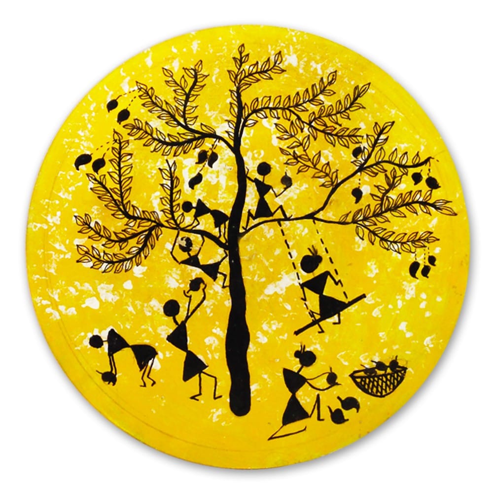 Warli Painting On Round MDF DIY Kit by Penkraft